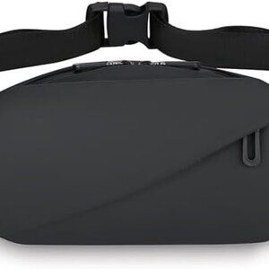 Black waterproof nylon outdoor waist chest sling bag with adjustable strap for m